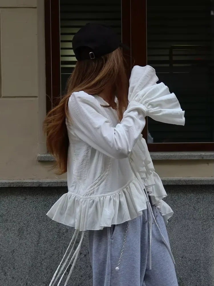 Women White Ruffled Tie‑front Puff Shirt Long Sleeve Open Front Long‑sleeve Casual Blouses Lady Street High‑street Shirts 2026
Women White Ruffled Tie‑front Puff Shirt Long Sleeve Open Front Long‑sleeve Casual Blouses Lady Street High‑street Shirts 2026