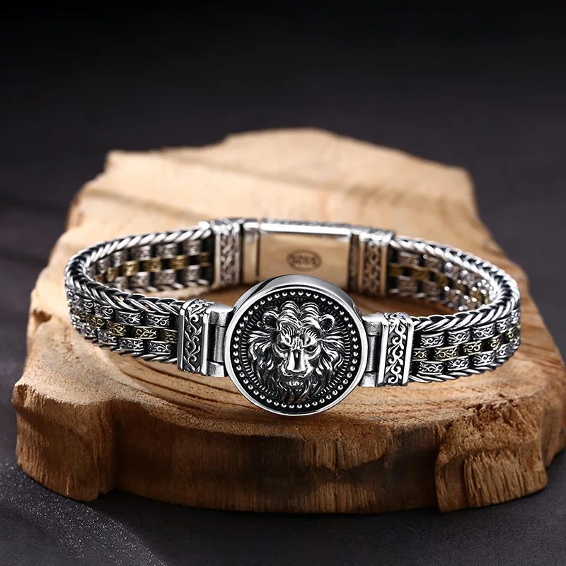 925 sterling silver bracelet domineering woven lion's head bracelet splendid trendy Thai silver vintage distressed ornament
925 sterling silver bracelet domineering woven lion's head bracelet splendid trendy Thai silver vintage distressed ornament