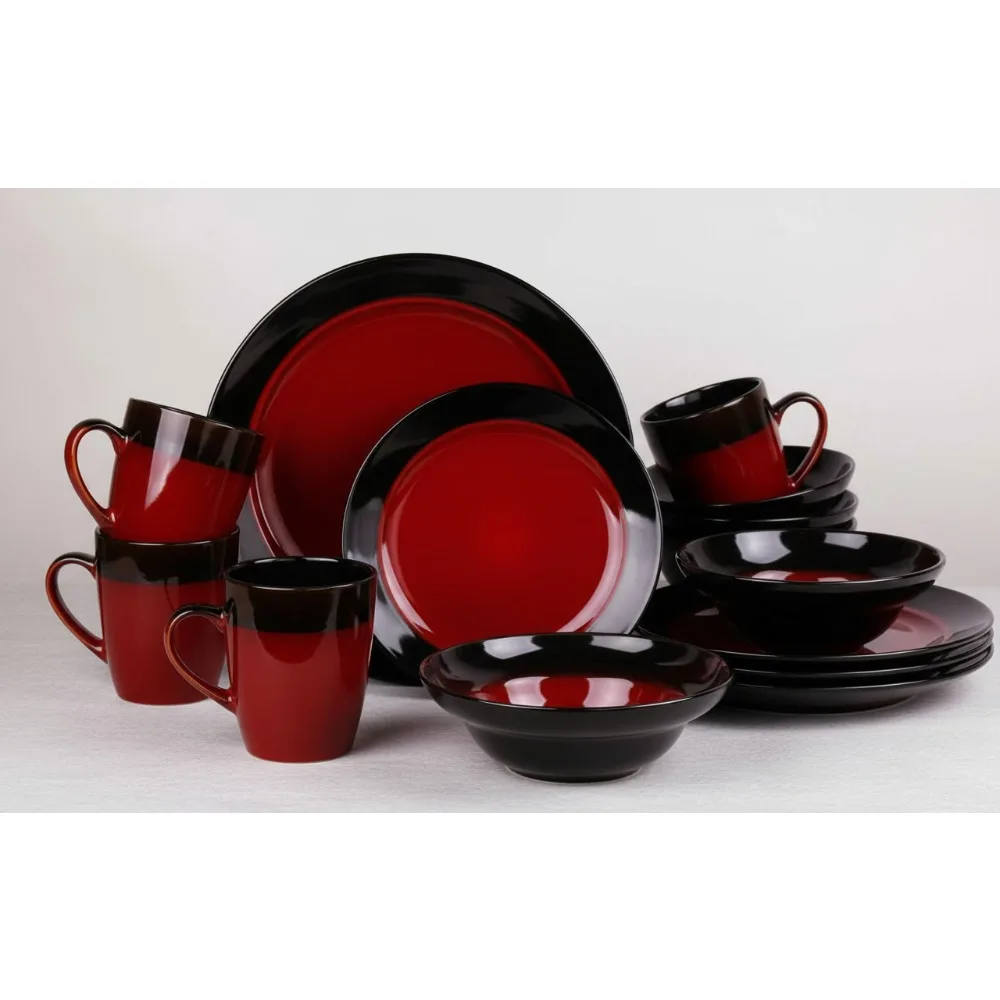 16-Piece High Gloss Dinnerware Set, Red & Black Stoneware, Microwave & Dishwasher Safe for 4 People
16-Piece High Gloss Dinnerware Set, Red & Black Stoneware, Microwave & Dishwasher Safe for 4 People