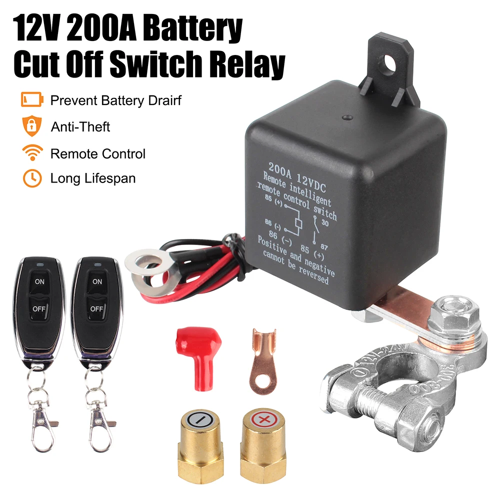 Battery Cut Off Switch Relay Anti-Theft Remote Control Kill Switch For Car Boat RV Van 12V 200A Remote Battery Disconnect Switch
Battery Cut Off Switch Relay Anti-Theft Remote Control Kill Switch For Car Boat RV Van 12V 200A Remote Battery Disconnect Switch