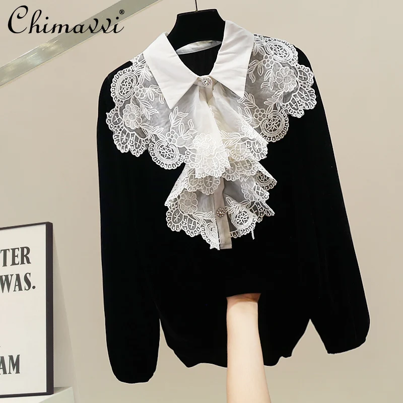 2025 Autumn and Winter New Korean Fashion Heavy Lace Patchwork Velvet Shirt Women's Loose Elegant Long Sleeve Blouse Tops
2025 Autumn and Winter New Korean Fashion Heavy Lace Patchwork Velvet Shirt Women's Loose Elegant Long Sleeve Blouse Tops