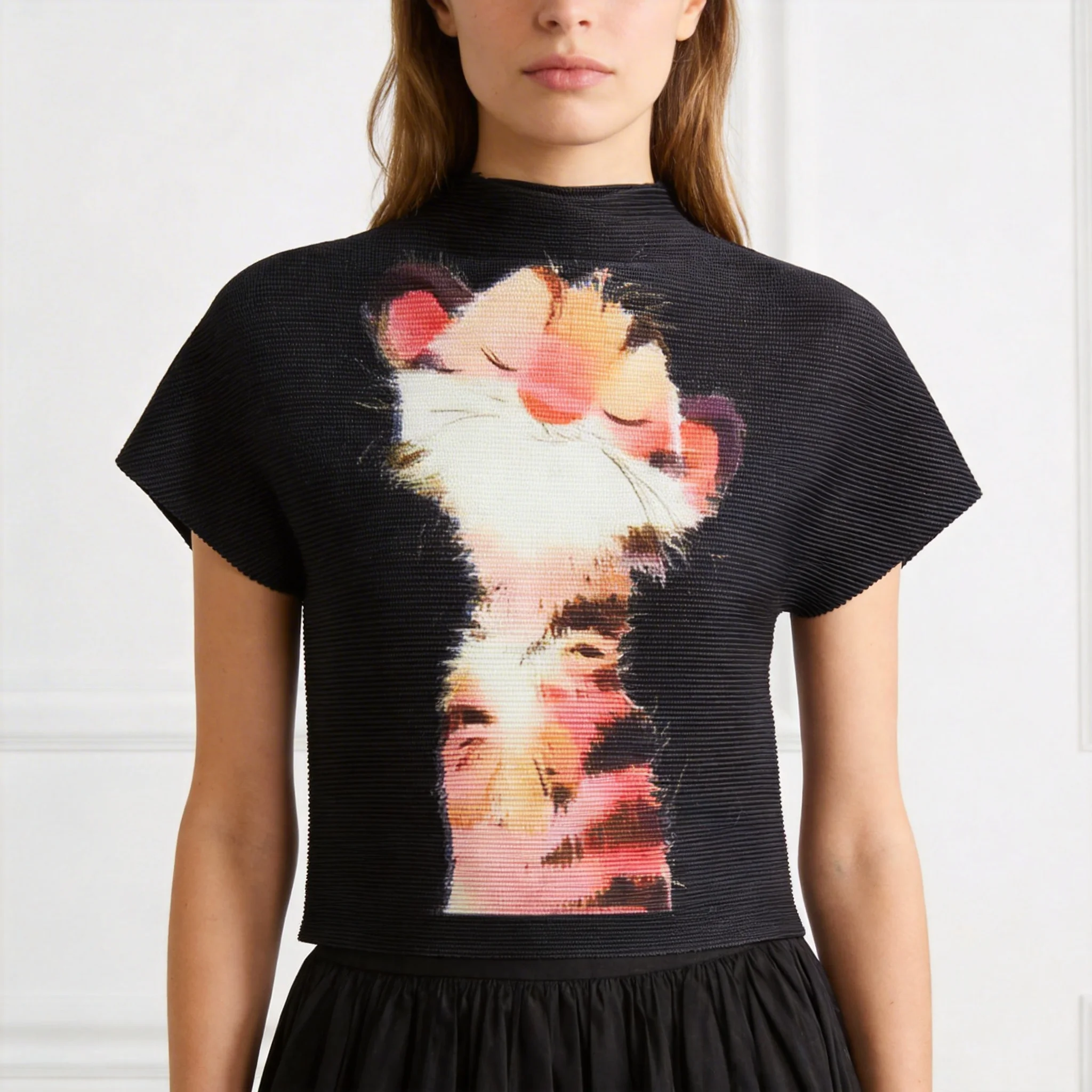 Miyake Style High-end Corn Grain Pleated Printed T-shirt for Women High Elastic Slim Fit Versatile Stand-up Collar Top for Women
Miyake Style High-end Corn Grain Pleated Printed T-shirt for Women High Elastic Slim Fit Versatile Stand-up Collar Top for Women