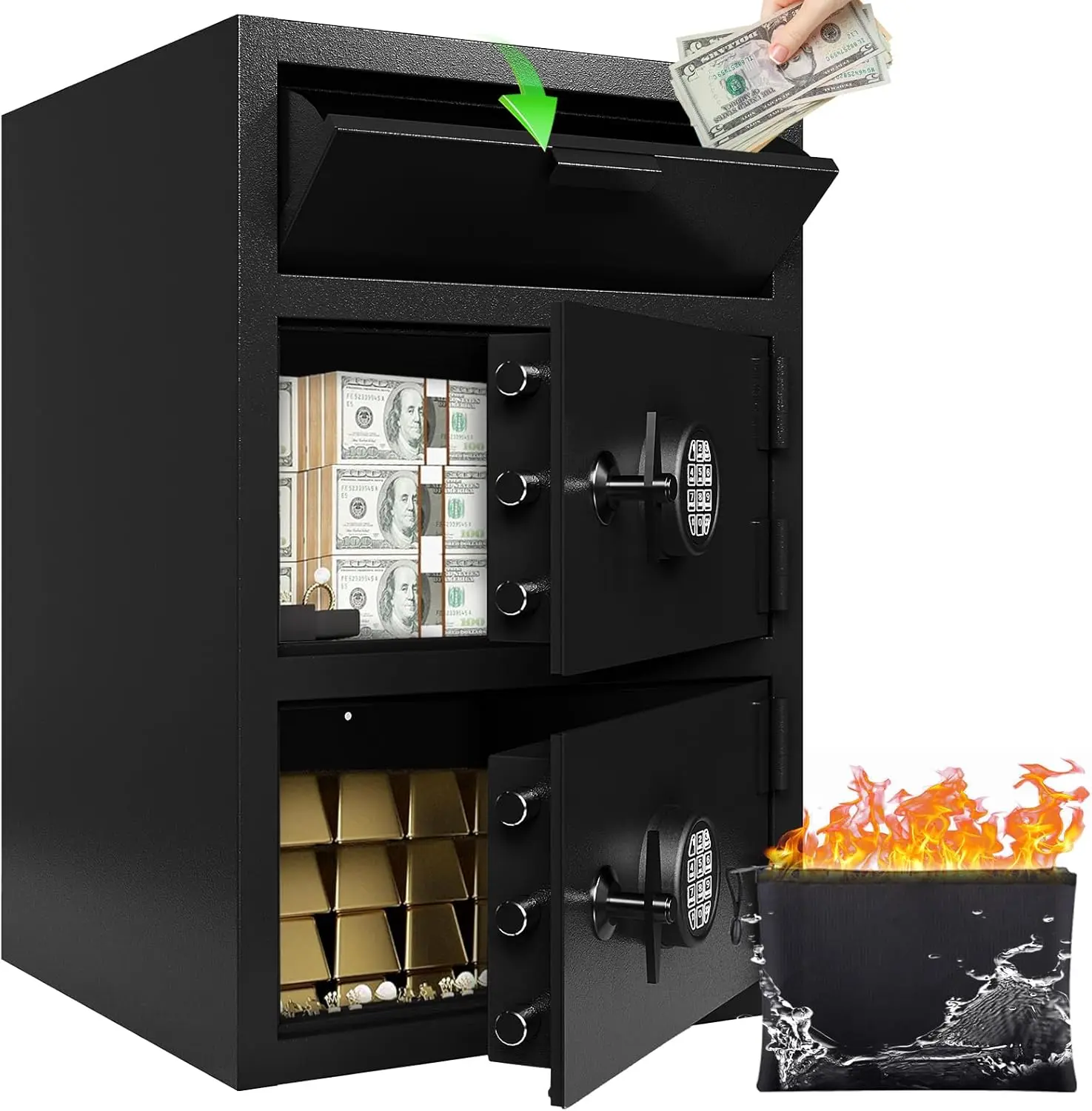 9.5 CuFt Drop Safe for Business, CashSafe , 116 Lbs Heavy Duty Money Safe Box with Deposit Slot, Anti-Theft Safety Boxes
9.5 CuFt Drop Safe for Business, CashSafe , 116 Lbs Heavy Duty Money Safe Box with Deposit Slot, Anti-Theft Safety Boxes