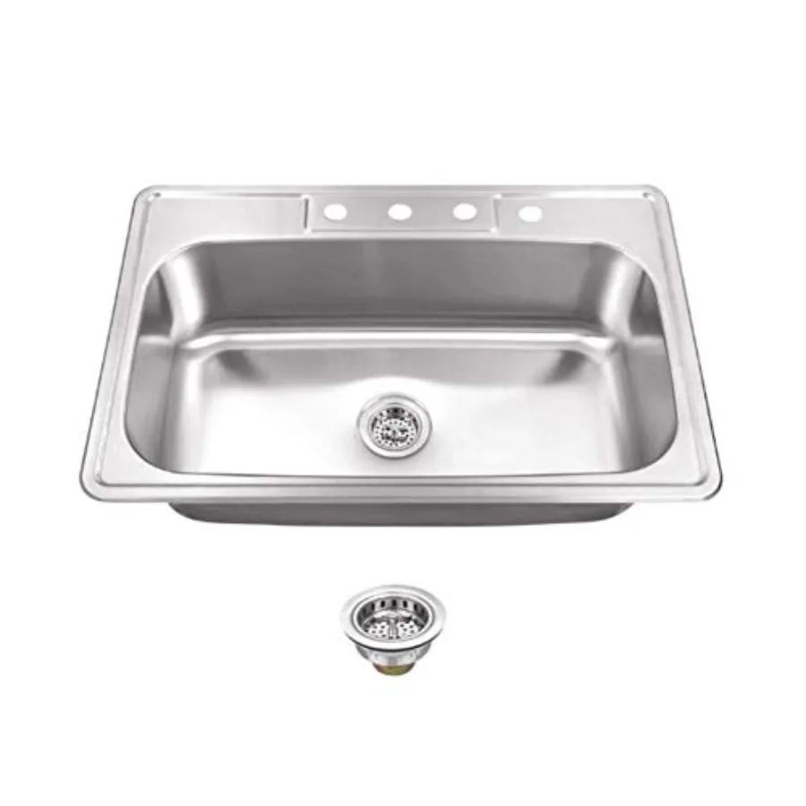 Кухонная мойка из нержавеющей стали с верхним креплением 33 x 22, одна чаша с сетчатым фильтром, 4 отверстия для современной домашней кухни, ремонт и
Кухонная мойка из нержавеющей стали с верхним креплением 33 x 22, одна чаша с сетчатым фильтром, 4 отверстия для современной домашней кухни, ремонт и