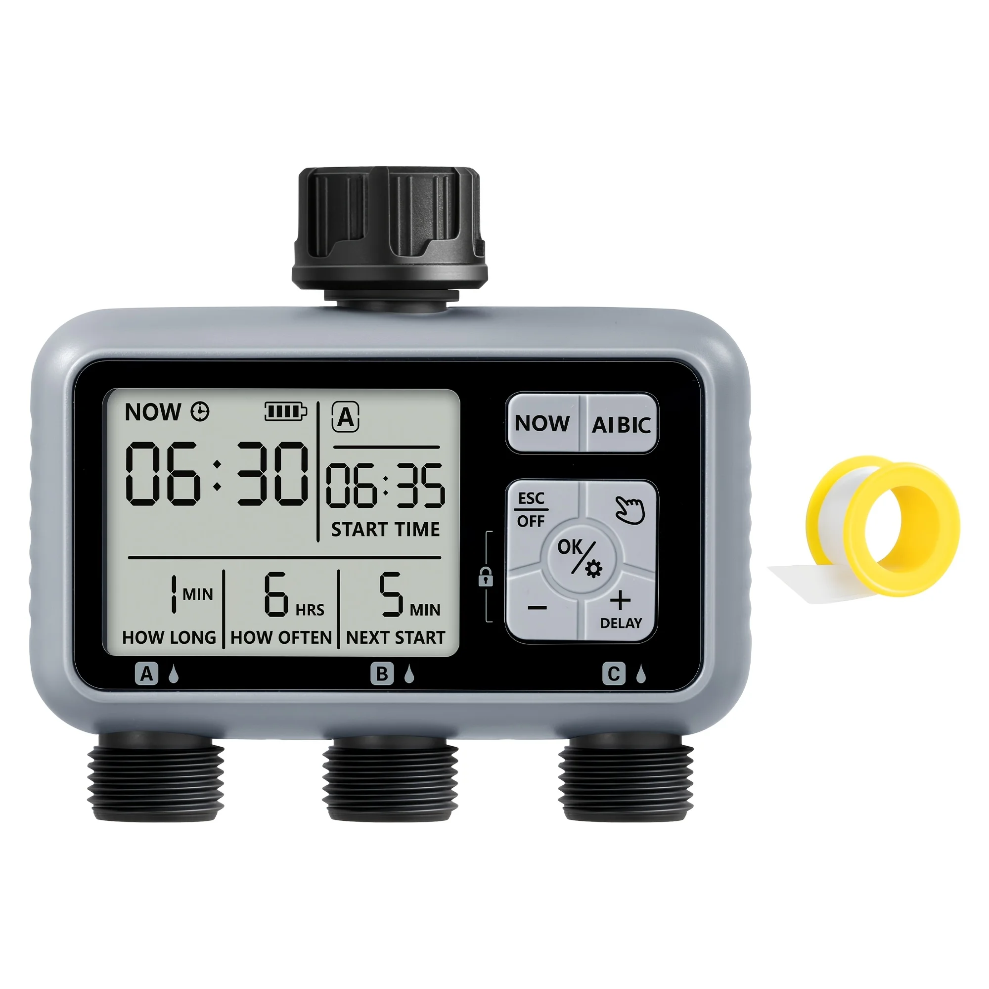 3-Zone Sprinkler Water Timer with 3 Programmable Procedures - Auto/ Manual/ Rain Delay Modes, 2.8" LCD Display, Easy-to-Use Garden Irrigation Controller for Lawn & Yard Watering System.
3-Zone Sprinkler Water Timer with 3 Programmable Procedures - Auto/ Manual/ Rain Delay Modes, 2.8" LCD Display, Easy-to-Use Garden Irrigation Controller for Lawn & Yard Watering System.