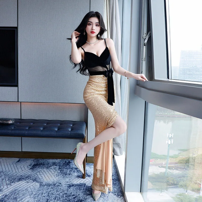 Street Style Bright Sequin Slim Fit Fish Tail Evening Dress Sleeveless High Waist Silk Fabric Ball Gown for Women
Street Style Bright Sequin Slim Fit Fish Tail Evening Dress Sleeveless High Waist Silk Fabric Ball Gown for Women