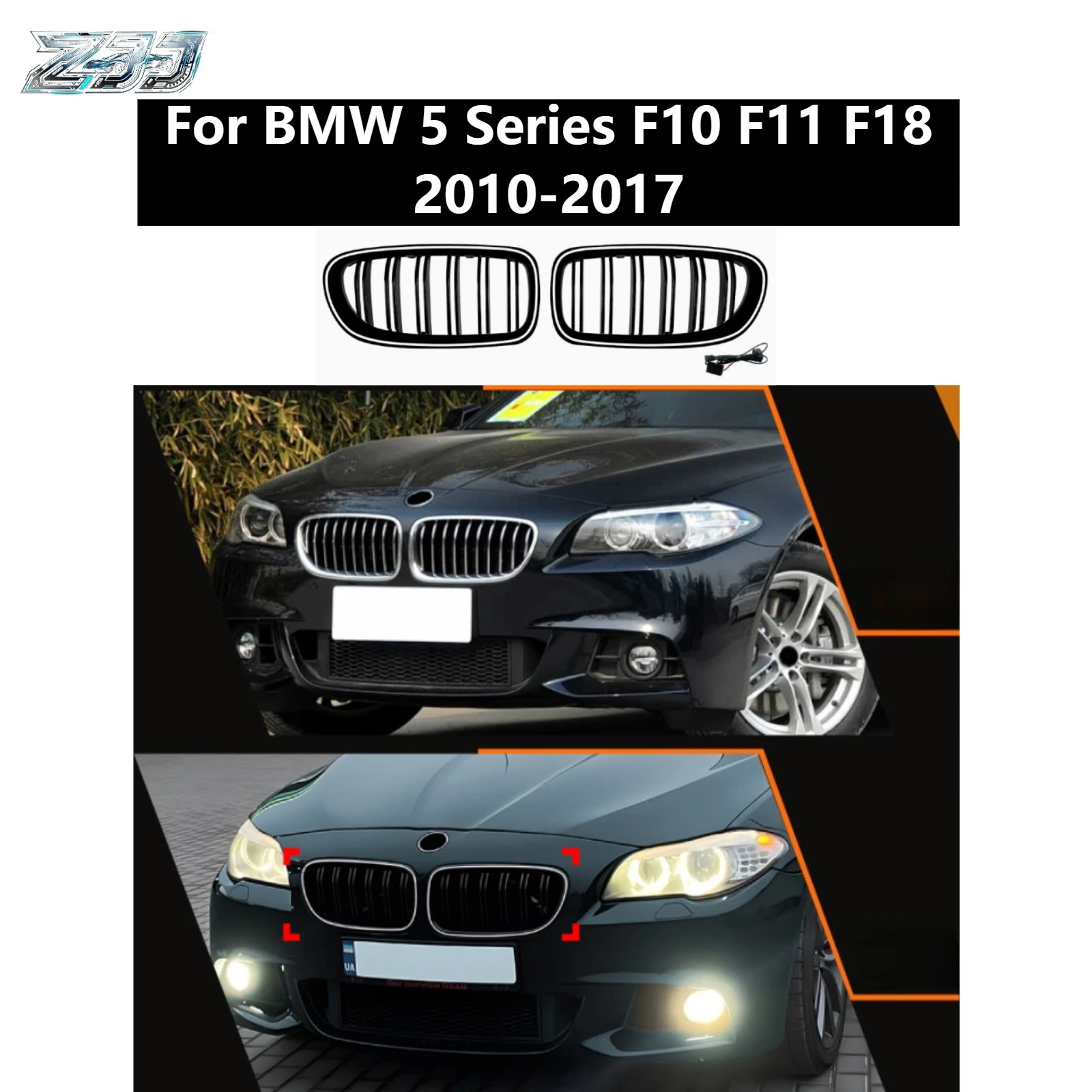 Gloss Black Front Bumper Grille With LED DRL For BMW F10 F11 F18 5 Series 2010-2017 Dual Line Racing Grill Direct Replacement
Gloss Black Front Bumper Grille With LED DRL For BMW F10 F11 F18 5 Series 2010-2017 Dual Line Racing Grill Direct Replacement