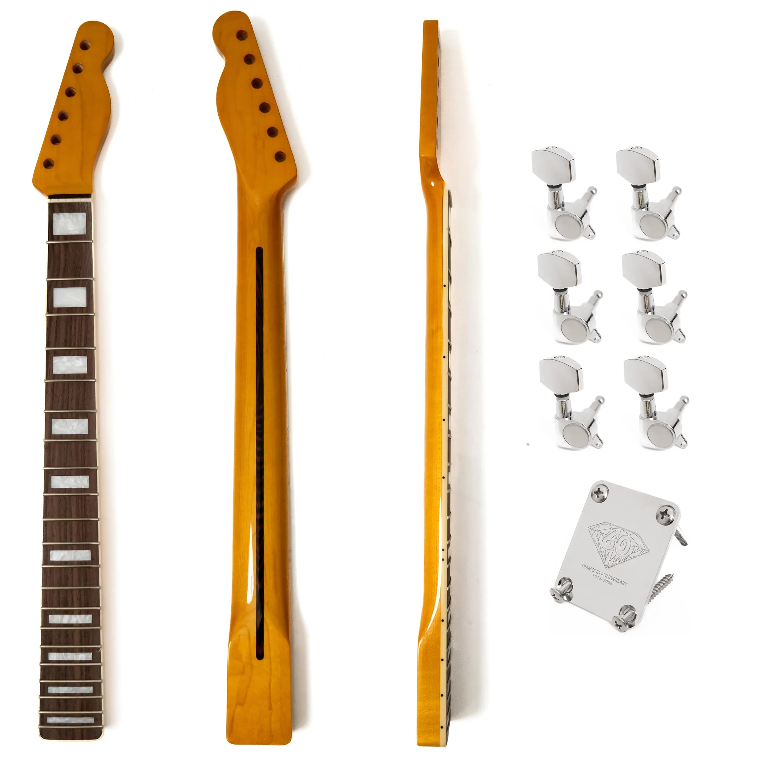 21-Fret Maple Guitar Neck Rosewood Fingerboard with Square Inlays, Bright Yellow Gloss Finish, Dual-Action Truss Rod, for TL
21-Fret Maple Guitar Neck Rosewood Fingerboard with Square Inlays, Bright Yellow Gloss Finish, Dual-Action Truss Rod, for TL