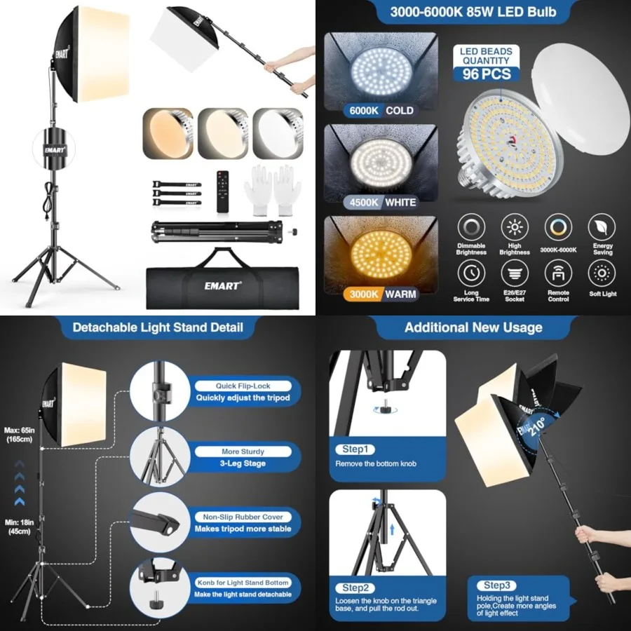 Softbox Lighting Kit, 16"X16" Soft Box, 3000K-6000K 85W LED Bulbs with Remote, 65" Tripod, Professional Softbox Photography Lig
Softbox Lighting Kit, 16"X16" Soft Box, 3000K-6000K 85W LED Bulbs with Remote, 65" Tripod, Professional Softbox Photography Lig