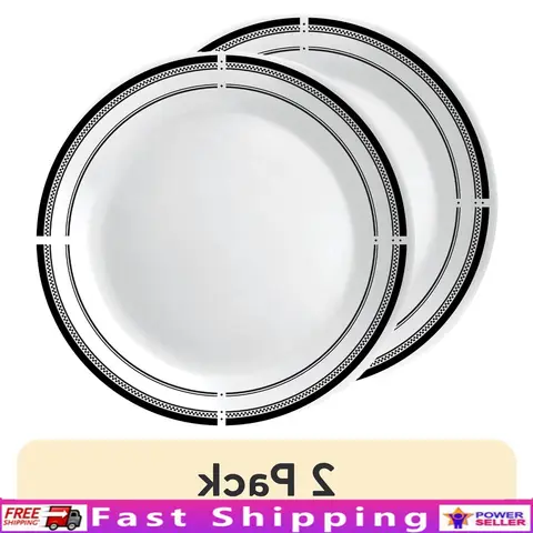 2 Pack Vitrelle Glass Dinner Plates Round Bistro Style Ultra Stackable Microwave Dishwasher Safe 10.25 Inch Tableware