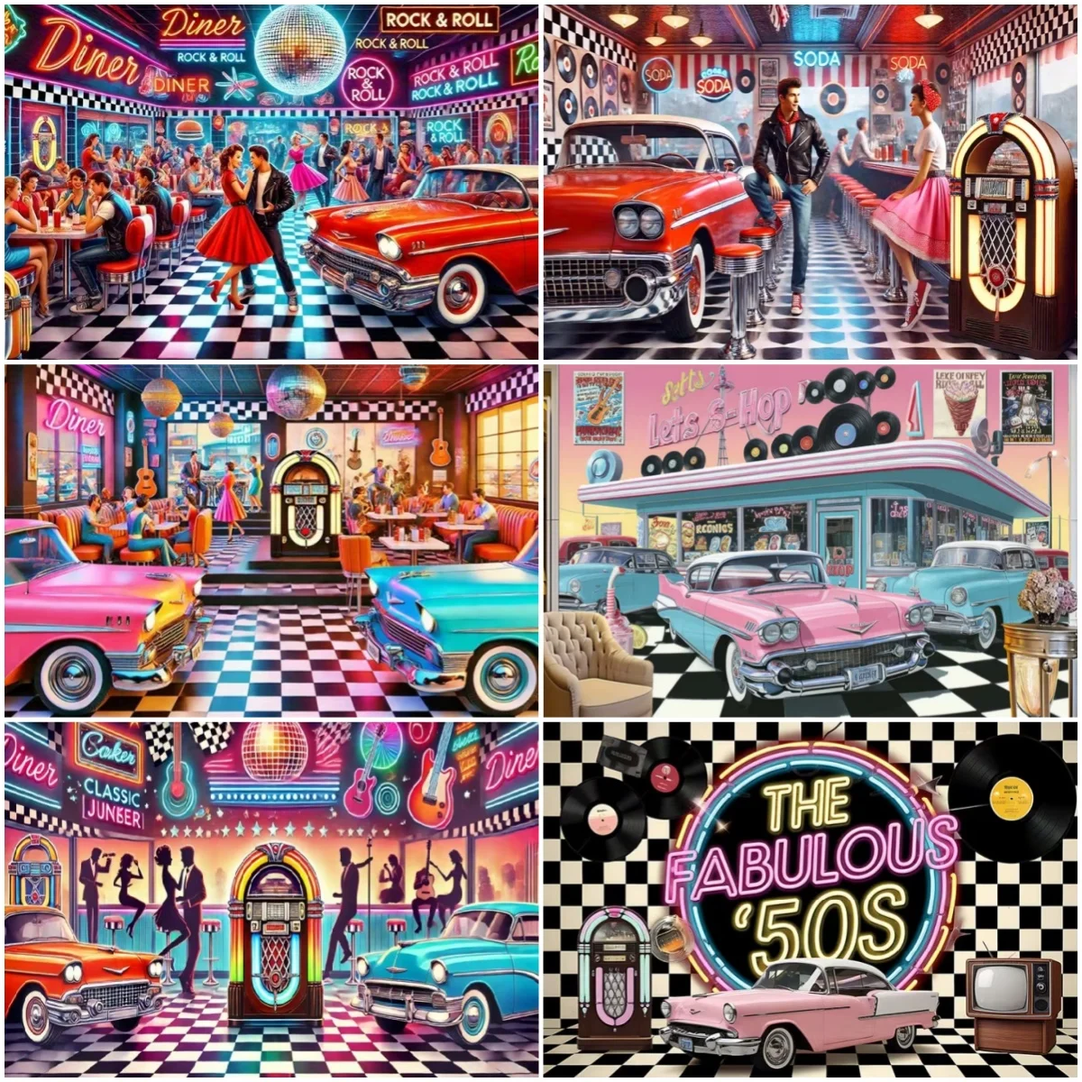 Retro Restaurant Theme Background Back To 50's Rock Roll Party Decorations Backdrop Car Musical Element Photography Props Banner
Retro Restaurant Theme Background Back To 50's Rock Roll Party Decorations Backdrop Car Musical Element Photography Props Banner