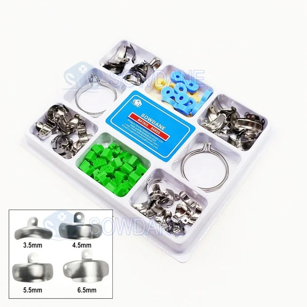 80pcs Dentals Sectionals Contoureds Metals Matrices Wedges set with M4 matrices Silicons add-on wedges Clip Ring
80pcs Dentals Sectionals Contoureds Metals Matrices Wedges set with M4 matrices Silicons add-on wedges Clip Ring