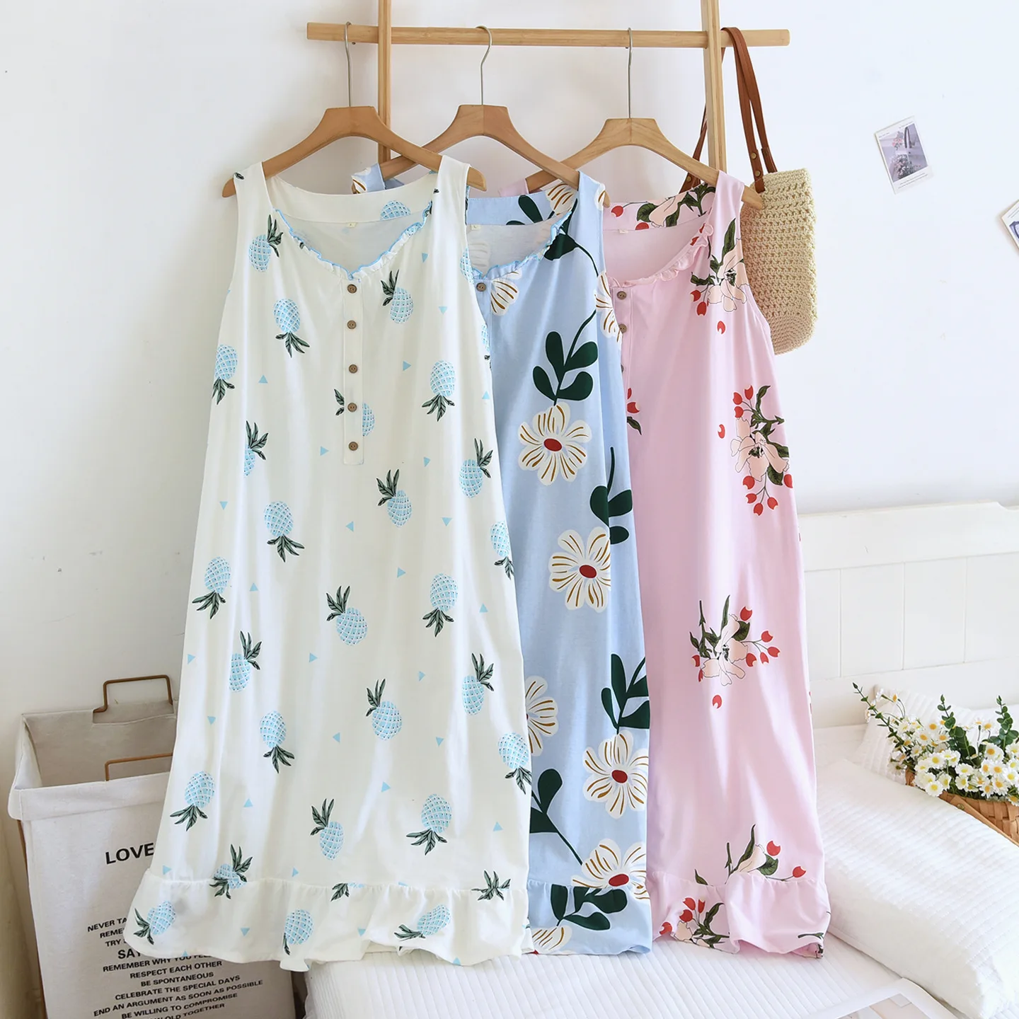 Женская летняя ночная сорочка-платье из хлопка без рукавов, домашняя одежда для сна
Женская летняя ночная сорочка-платье из хлопка без рукавов, домашняя одежда для сна