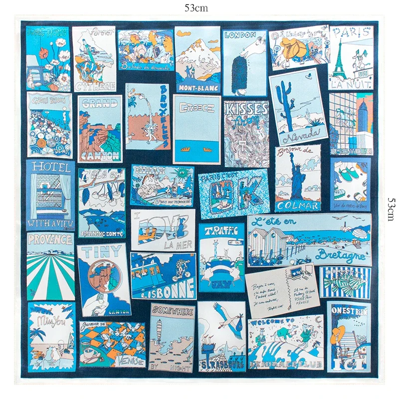 100% Mulberry Silk Scarf 53x53cm Blue City Postcard Print Square Neck Scarf Bandana for Women Elegant Neckerchief Office Daily
100% Mulberry Silk Scarf 53x53cm Blue City Postcard Print Square Neck Scarf Bandana for Women Elegant Neckerchief Office Daily