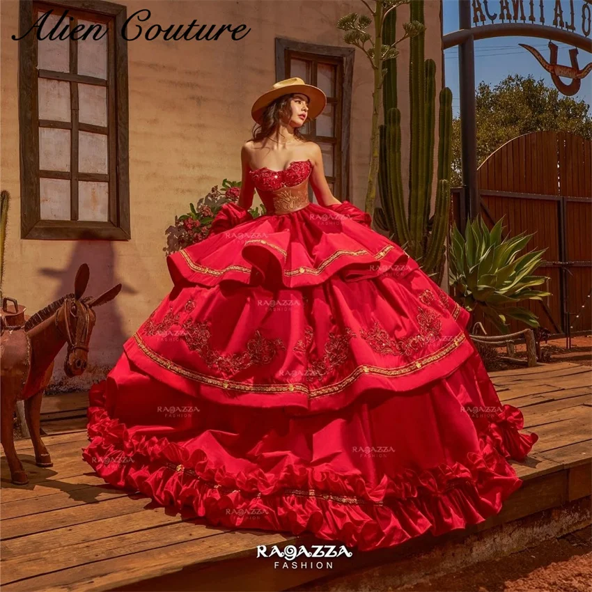 Mexican Luxury Red Off Shoulder Ball Gown Quinceanera Dress Satin Embroidery Ruffles Tiered With Bow Vestido De 15 Años
Mexican Luxury Red Off Shoulder Ball Gown Quinceanera Dress Satin Embroidery Ruffles Tiered With Bow Vestido De 15 Años