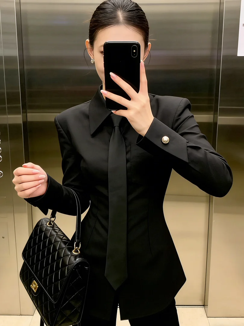 Stylish Short Black Shirt Professional Korean Style Women's Top Elegant Aesthetic Commute Fashion High Quality Spring 2026
Stylish Short Black Shirt Professional Korean Style Women's Top Elegant Aesthetic Commute Fashion High Quality Spring 2026