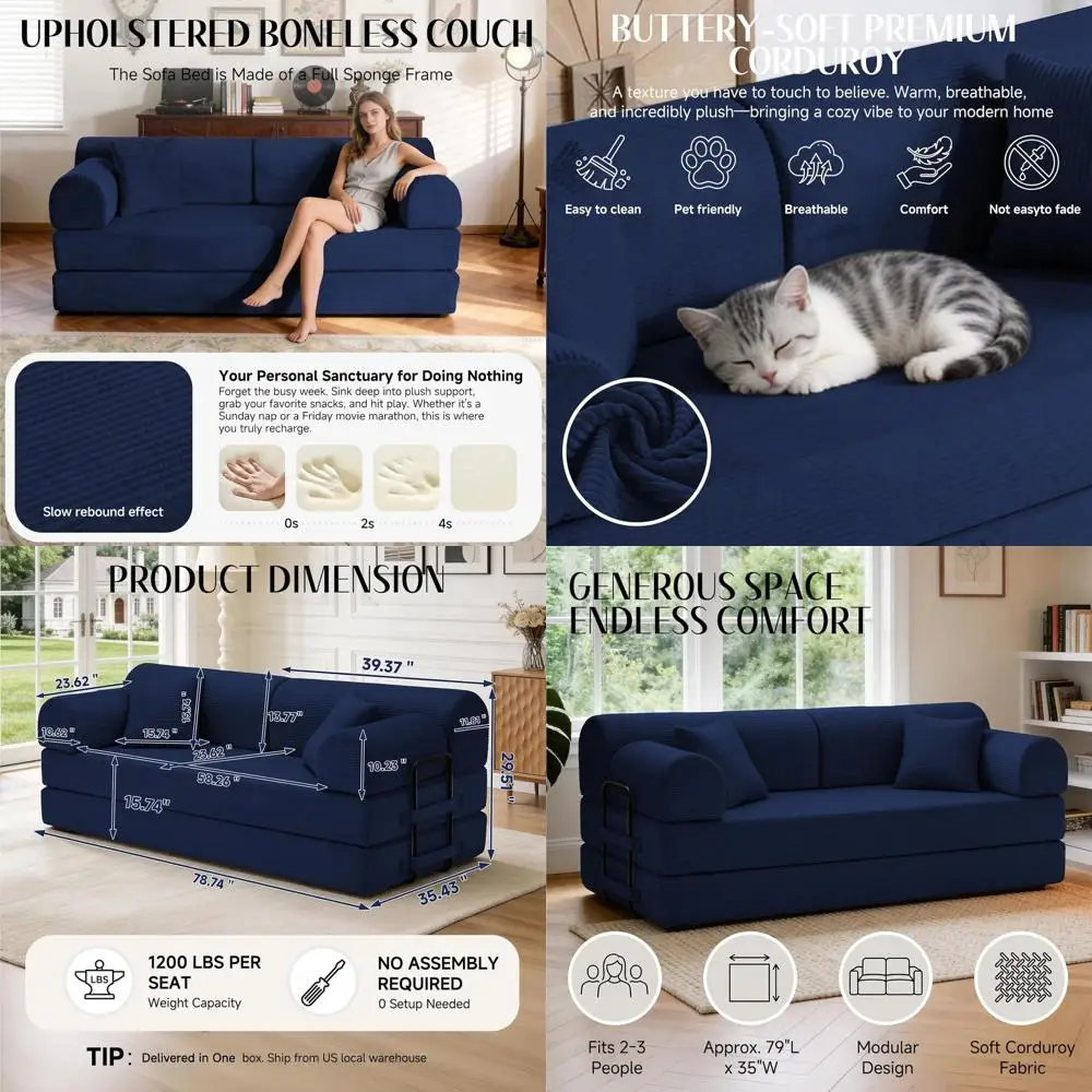 6-in-1 Convertible Sofa Bed with Storage, Corduroy Fabric, Removable Armrests & Pillows, Easy Living Room to Bedroom Transition
6-in-1 Convertible Sofa Bed with Storage, Corduroy Fabric, Removable Armrests & Pillows, Easy Living Room to Bedroom Transition