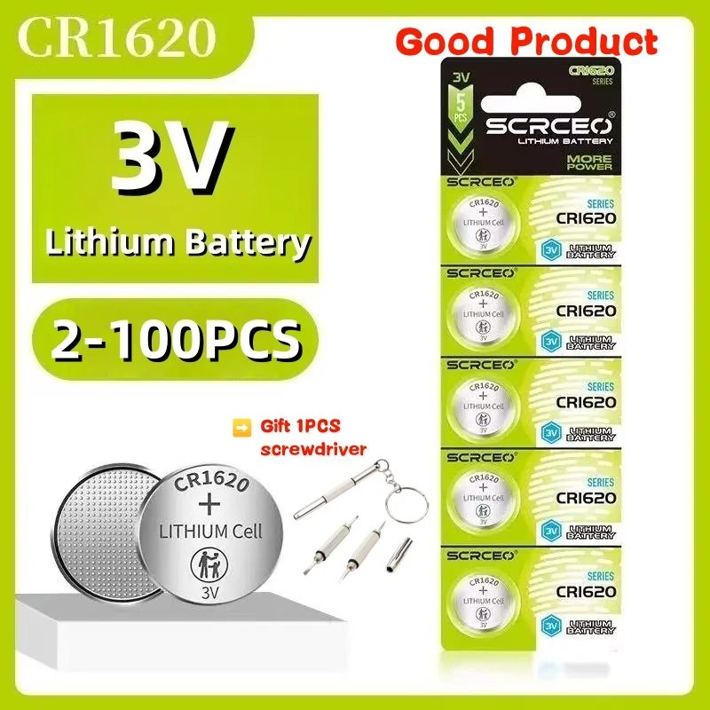 CR1620 3V Lithium Button Cell Battery, DL1620/BR1620 Compatible, High Capacity & Leak-Proof for Watch, Car Audio, Scale, Shaver
CR1620 3V Lithium Button Cell Battery, DL1620/BR1620 Compatible, High Capacity & Leak-Proof for Watch, Car Audio, Scale, Shaver
