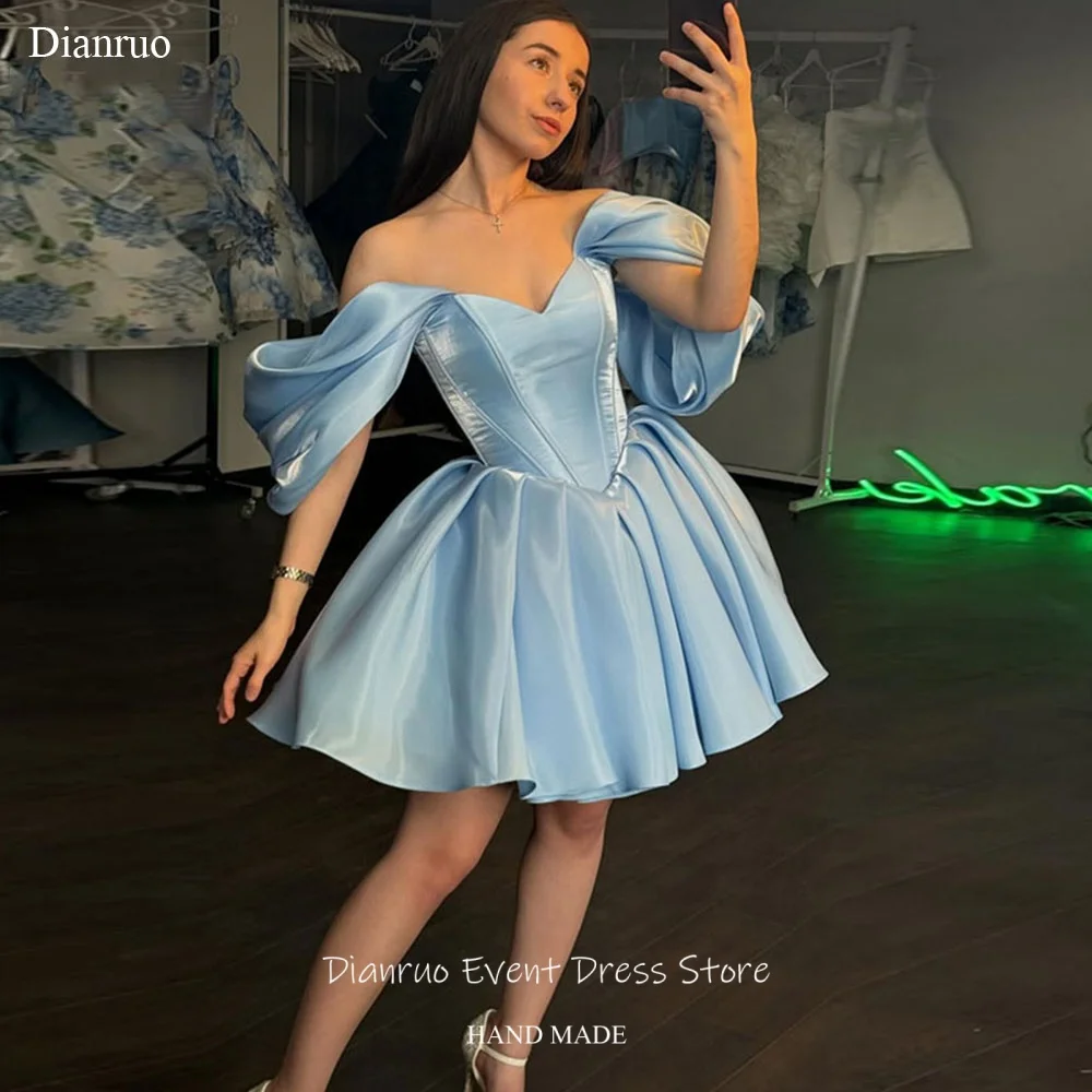 Dianruo Sky Blue Off Shoulder Prom Dresses Satin A Line Birthday Dresses Short Pleated Vestidos Elegantes Para Boda Customized
Dianruo Sky Blue Off Shoulder Prom Dresses Satin A Line Birthday Dresses Short Pleated Vestidos Elegantes Para Boda Customized