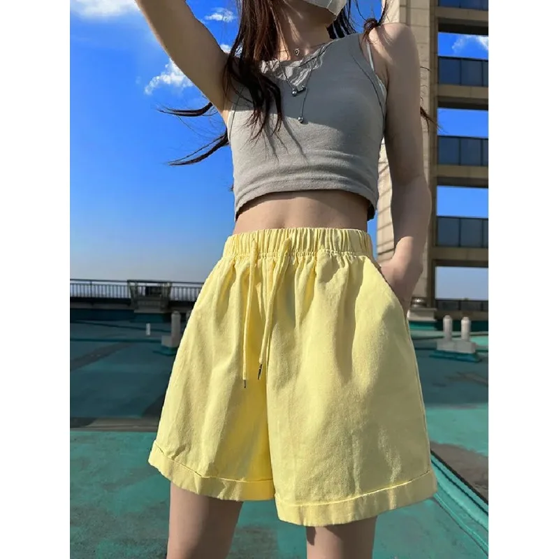 Korean Dongdaemun Summer New Yellow Wide Leg Denim Shorts Women High Waist Drawstring
Korean Dongdaemun Summer New Yellow Wide Leg Denim Shorts Women High Waist Drawstring