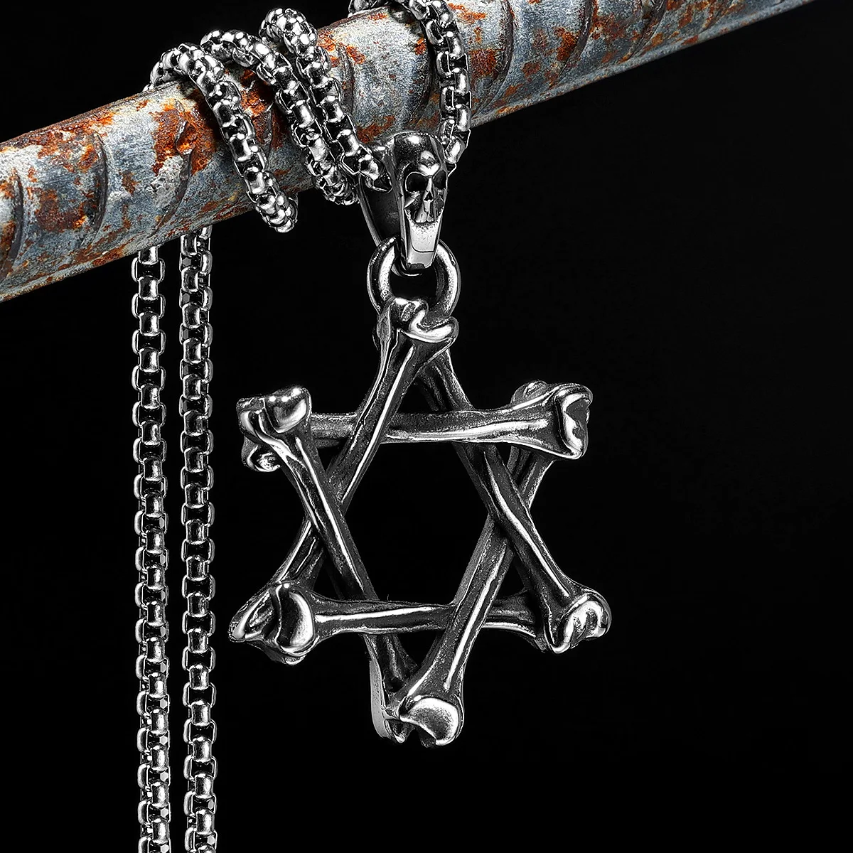 Six-pointed Star of David Necklaces Bones Pendants 316L Stainless Steel Men Chain Rock Punk for Male Jewelry Xmas Gift Wholesale
Six-pointed Star of David Necklaces Bones Pendants 316L Stainless Steel Men Chain Rock Punk for Male Jewelry Xmas Gift Wholesale