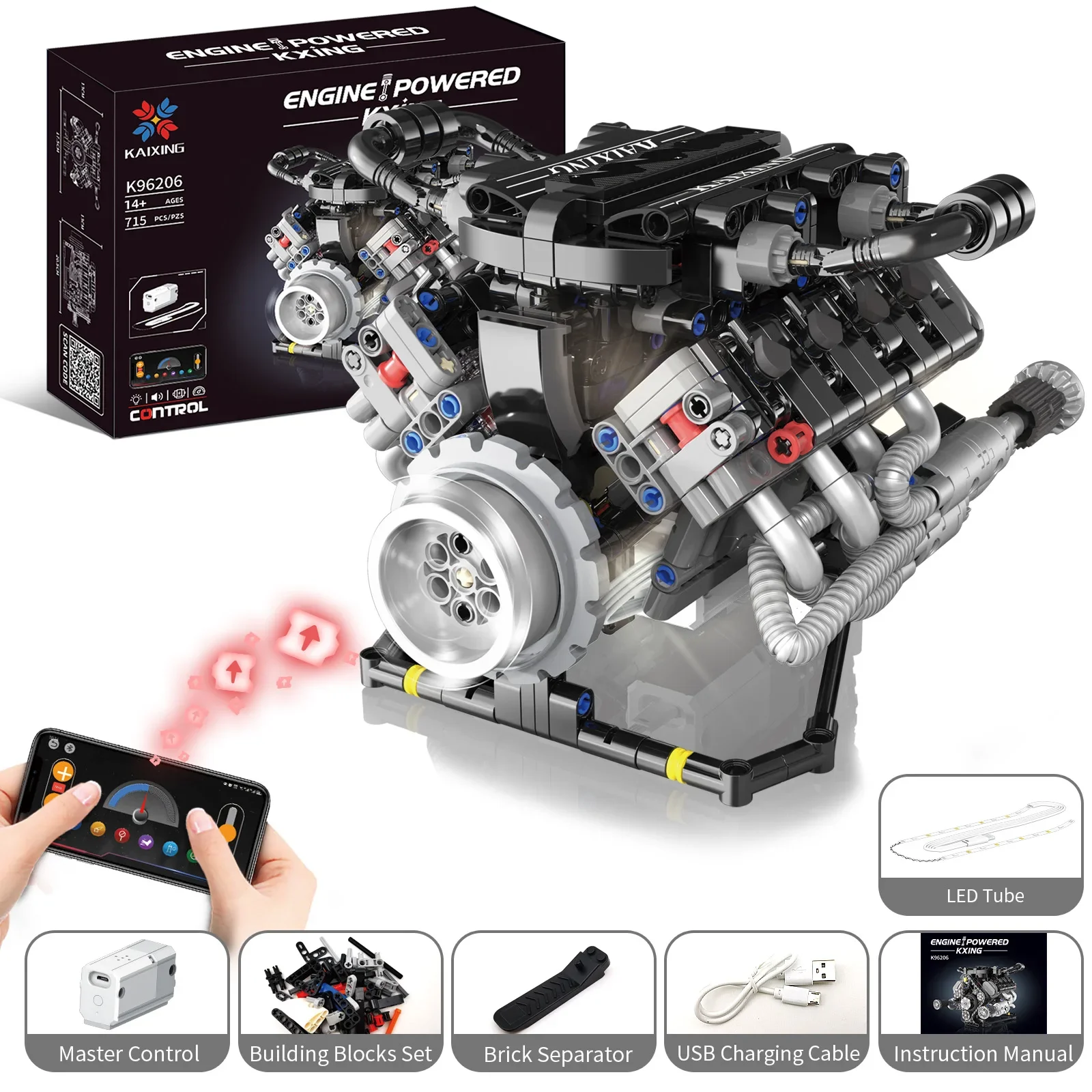715 шт. K96206 V8 Модель двигателя Кирпичи MOC Комплект Программируемые автомобильные строительные блоки со светодиодной подсветкой и управлением через приложение STEM Развивающая игрушка
715 шт. K96206 V8 Модель двигателя Кирпичи MOC Комплект Программируемые автомобильные строительные блоки со светодиодной подсветкой и управлением через приложение STEM Развивающая игрушка