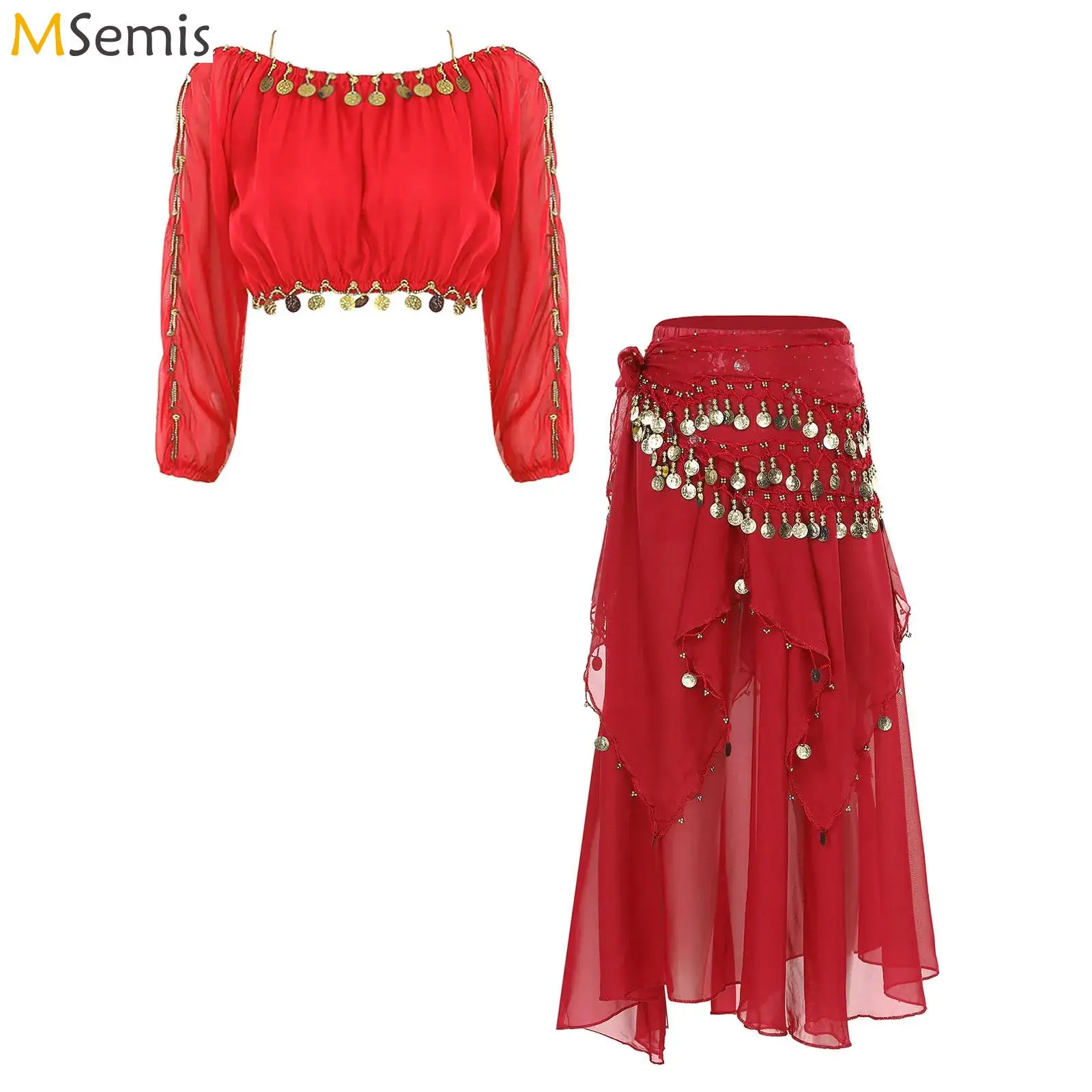 Women's Belly Stage Performance Suit Long Puff Sleeve Belly Dance Crop Tops with Chiffon Maxi Skirt and Fringe Waist Chain Set
Women's Belly Stage Performance Suit Long Puff Sleeve Belly Dance Crop Tops with Chiffon Maxi Skirt and Fringe Waist Chain Set