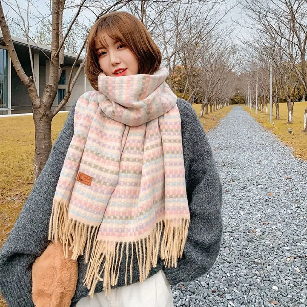 Elegant Warm Colorful Plaid Scarf Soft Winter Long Tassel Scarves Thickened Knitted Cashmere Shawl Wrap Women
Elegant Warm Colorful Plaid Scarf Soft Winter Long Tassel Scarves Thickened Knitted Cashmere Shawl Wrap Women