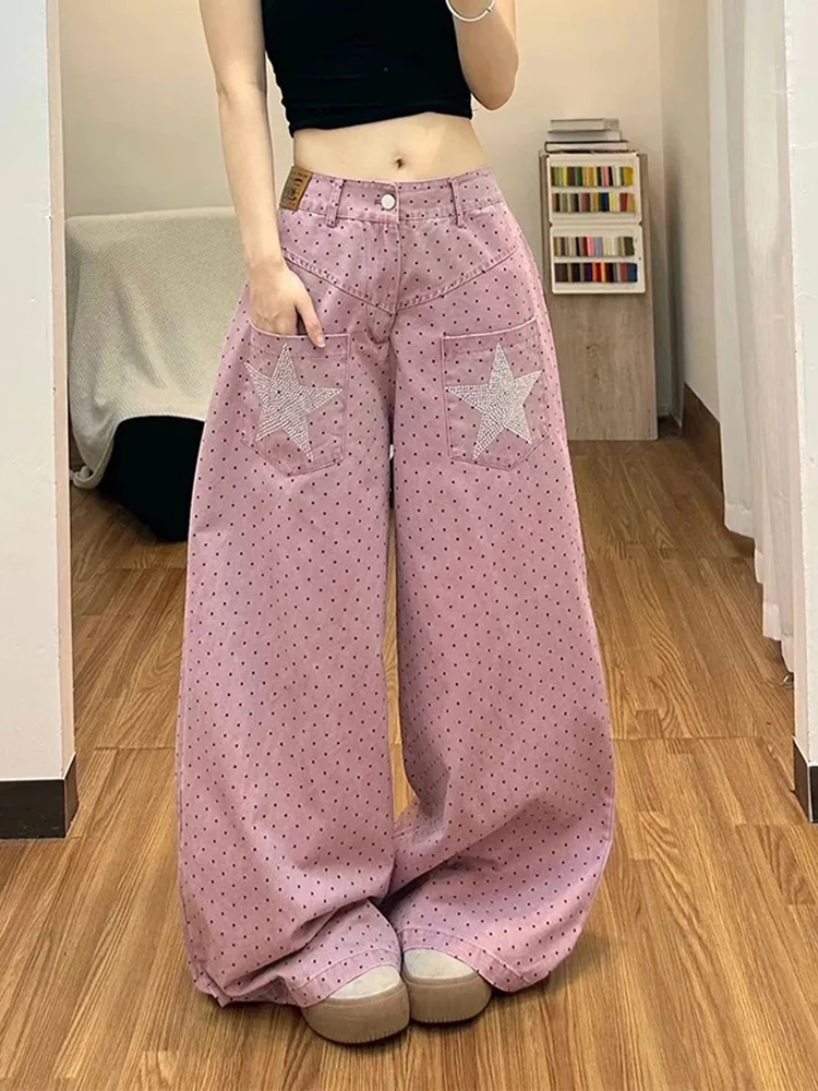Pink Polka Dots Jeans Women Vintage Summer Loose Casual Wide Leg Denim Pants Female Retro Y2K Streetwear Baggy Pocket Trouser
Pink Polka Dots Jeans Women Vintage Summer Loose Casual Wide Leg Denim Pants Female Retro Y2K Streetwear Baggy Pocket Trouser