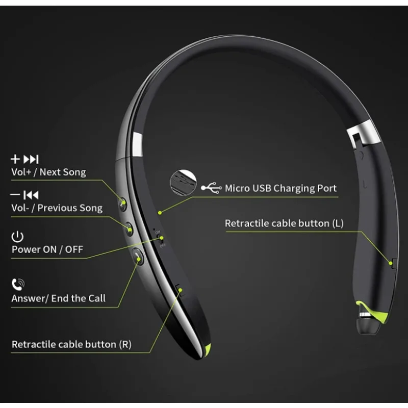 Retractable Neckband Bluetooth Headphones Wireless Sport Earphones Handsfree Call Mic Volume Control USB Charge Stereo Earbuds
Retractable Neckband Bluetooth Headphones Wireless Sport Earphones Handsfree Call Mic Volume Control USB Charge Stereo Earbuds