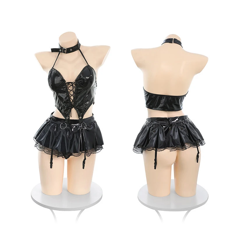 Anime Halloween Cosplay Punk Little Devil Woman Latex Leather Halter Lace-Up Backless Slim Tank Top Ruffle Skirt Lingerie Set
Anime Halloween Cosplay Punk Little Devil Woman Latex Leather Halter Lace-Up Backless Slim Tank Top Ruffle Skirt Lingerie Set