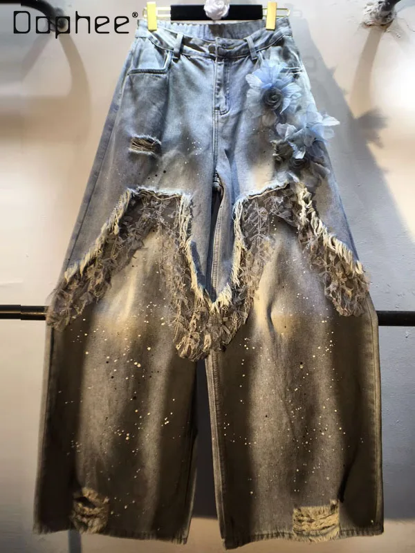 European Station 2025 New Splicing Three-dimensional Flowers High Waist Skinny Painted Inkjet Ripped Wide Leg Straight Jeans
European Station 2025 New Splicing Three-dimensional Flowers High Waist Skinny Painted Inkjet Ripped Wide Leg Straight Jeans