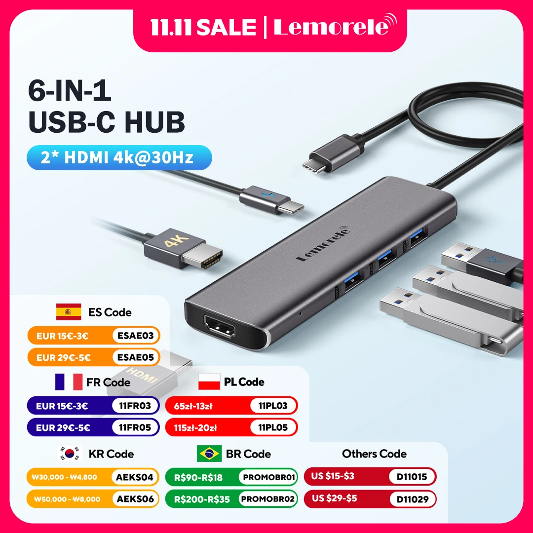 Док-станция Lemorele USB C TC73-PLUS Dual HDMI USB-концентратор 3.0 6-в-1 портов Адаптер типа C Передача 5 Гбит/с для Windows MacOS Dell
Док-станция Lemorele USB C TC73-PLUS Dual HDMI USB-концентратор 3.0 6-в-1 портов Адаптер типа C Передача 5 Гбит/с для Windows MacOS Dell