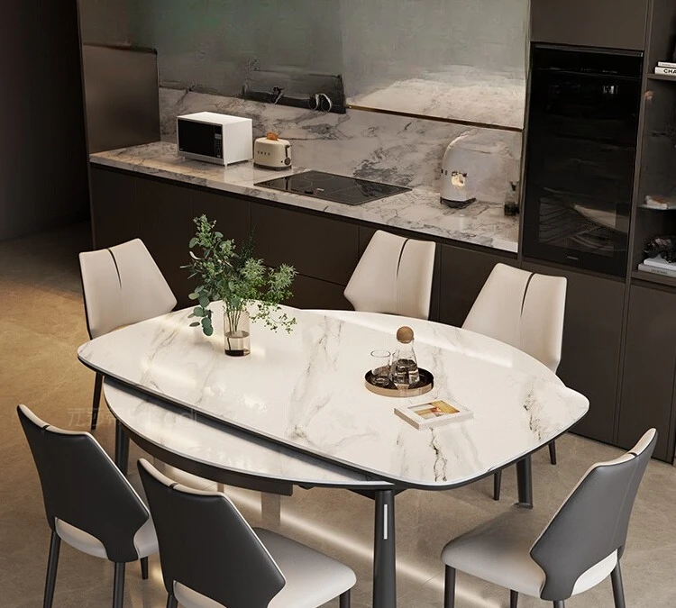 Rock slab dining table and chair combination light luxury modern simple household small retractable folding round table
Rock slab dining table and chair combination light luxury modern simple household small retractable folding round table