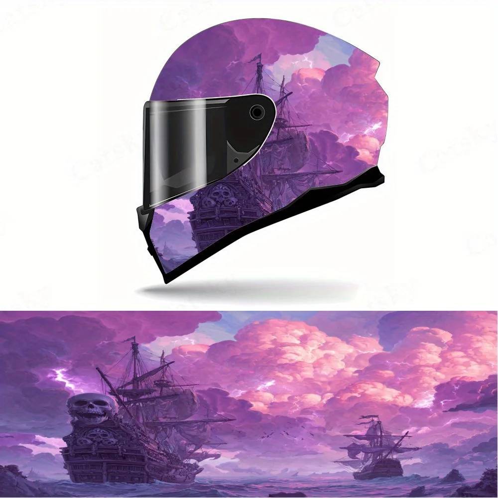 Пиратские корабли под фиолетовым наклейкой на анфас на шлем Stormy Sky — прочный и водонепроницаемый ПВХ, самоклеящийся гоночный шлем Aestheti 
Пиратские корабли под фиолетовым наклейкой на анфас на шлем Stormy Sky — прочный и водонепроницаемый ПВХ, самоклеящийся гоночный шлем Aestheti