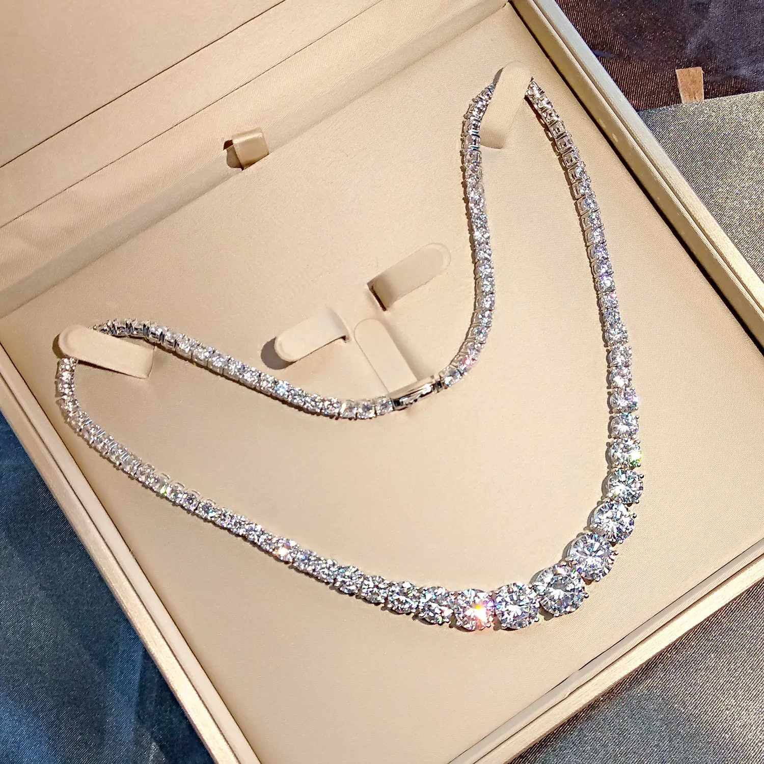 Tennis Diamond Necklace 100% Real 925 Sterling Silver Engagement Wedding Chain Necklace For Women Bridal Moissanite Jewelry Gift
Tennis Diamond Necklace 100% Real 925 Sterling Silver Engagement Wedding Chain Necklace For Women Bridal Moissanite Jewelry Gift