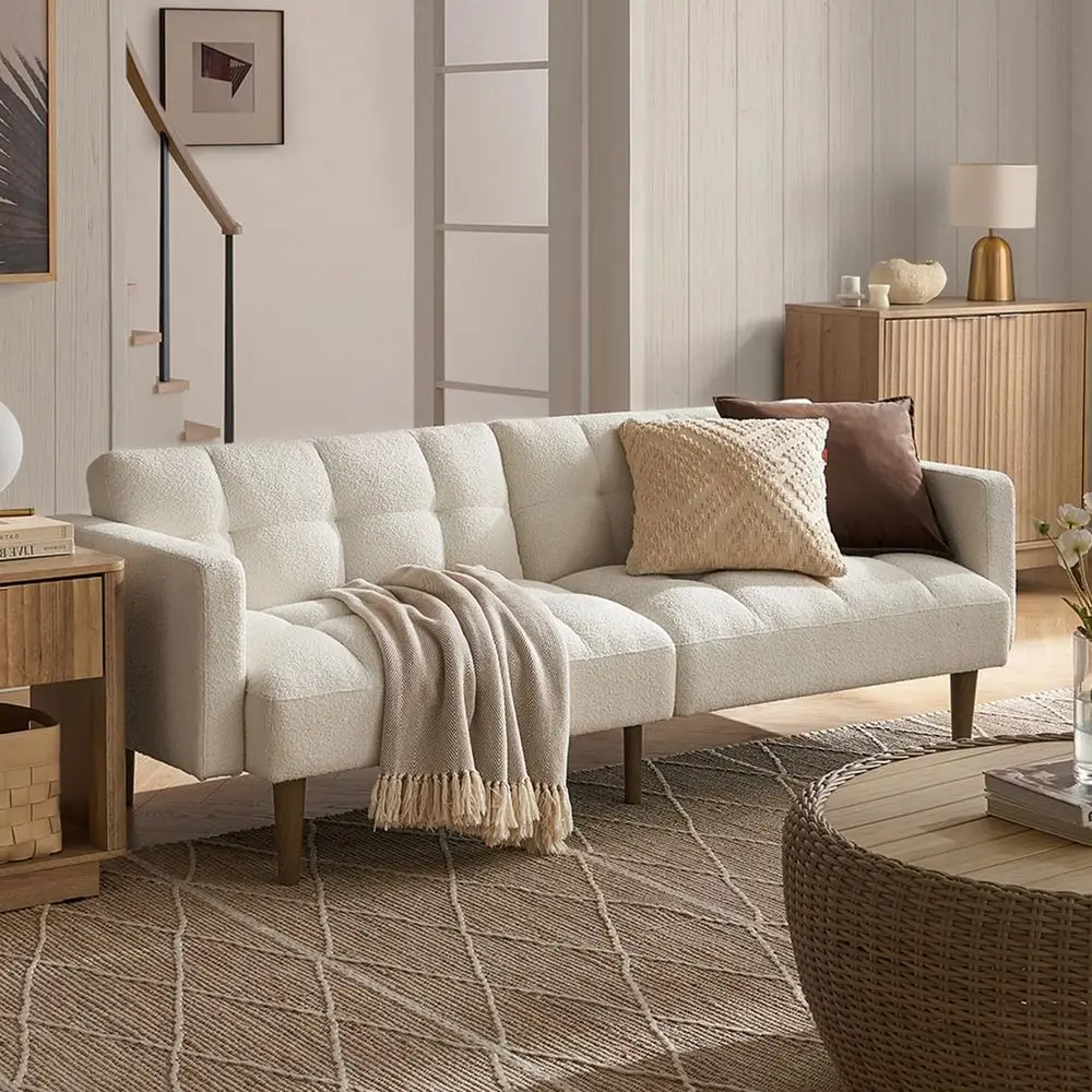 Mid Century Modern 76.4 Sofa Bed, Couch, Loveseat, Sleeper Sofa, Pearl White Boucle Living Room Furniture
Mid Century Modern 76.4 Sofa Bed, Couch, Loveseat, Sleeper Sofa, Pearl White Boucle Living Room Furniture
