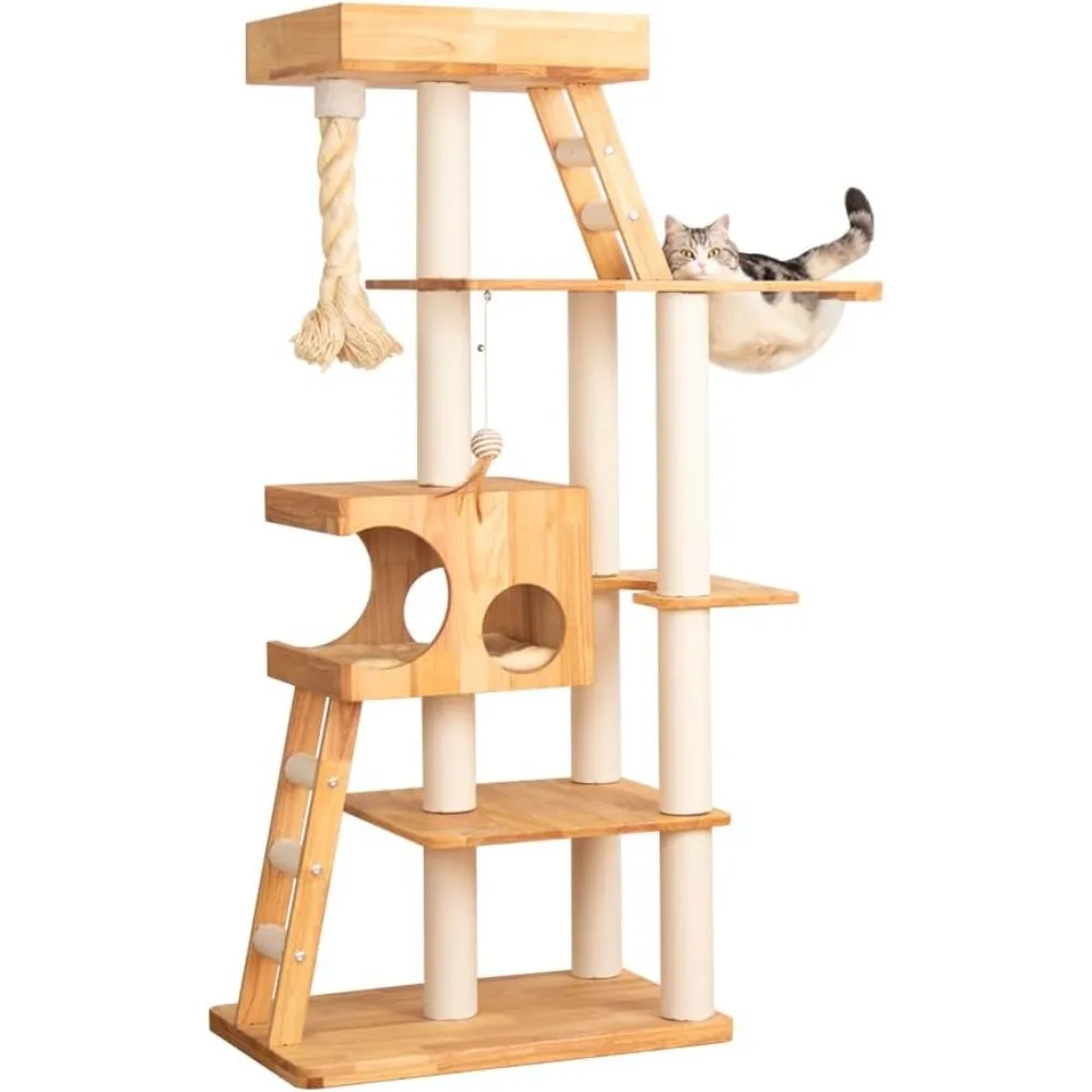 Wood Cat Tree for Large Cats, 62-Inch Tall Modern Cat Tower with Condo & Scratching Posts - Easy to Clean, Heavy-Duty,
Wood Cat Tree for Large Cats, 62-Inch Tall Modern Cat Tower with Condo & Scratching Posts - Easy to Clean, Heavy-Duty,