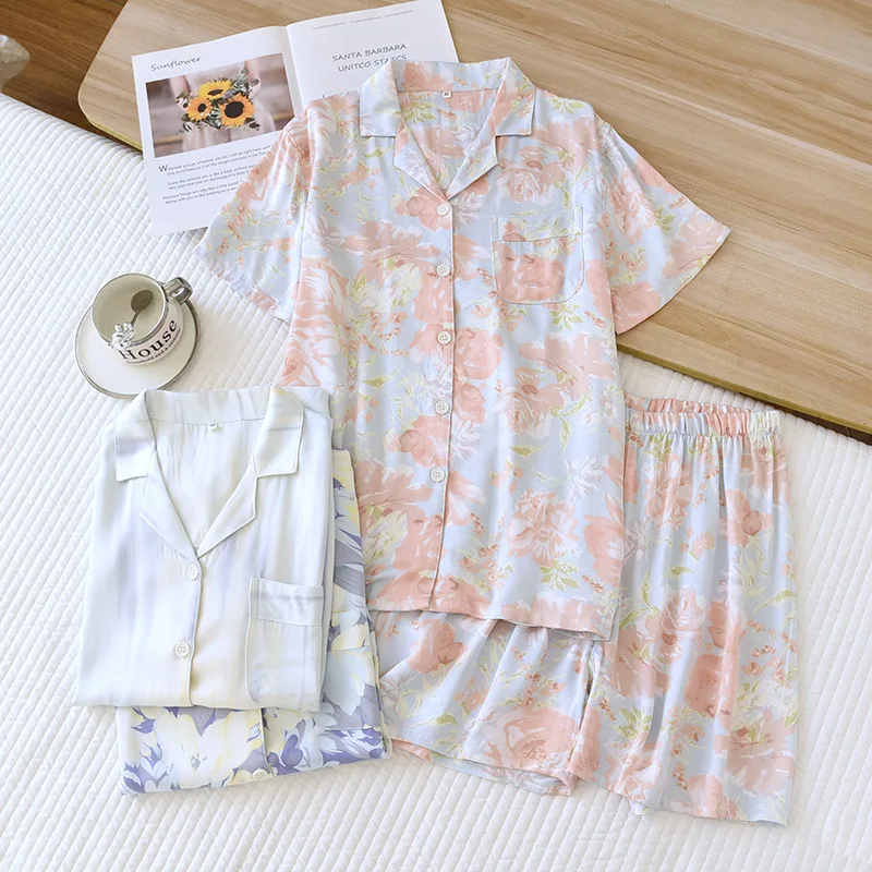 Home Suit Women's Pajamas Summer 2 Piece Set Nightwear Women Pyjamas Floral Print Short Sleeve Sleepwear For Sleeping
Home Suit Women's Pajamas Summer 2 Piece Set Nightwear Women Pyjamas Floral Print Short Sleeve Sleepwear For Sleeping