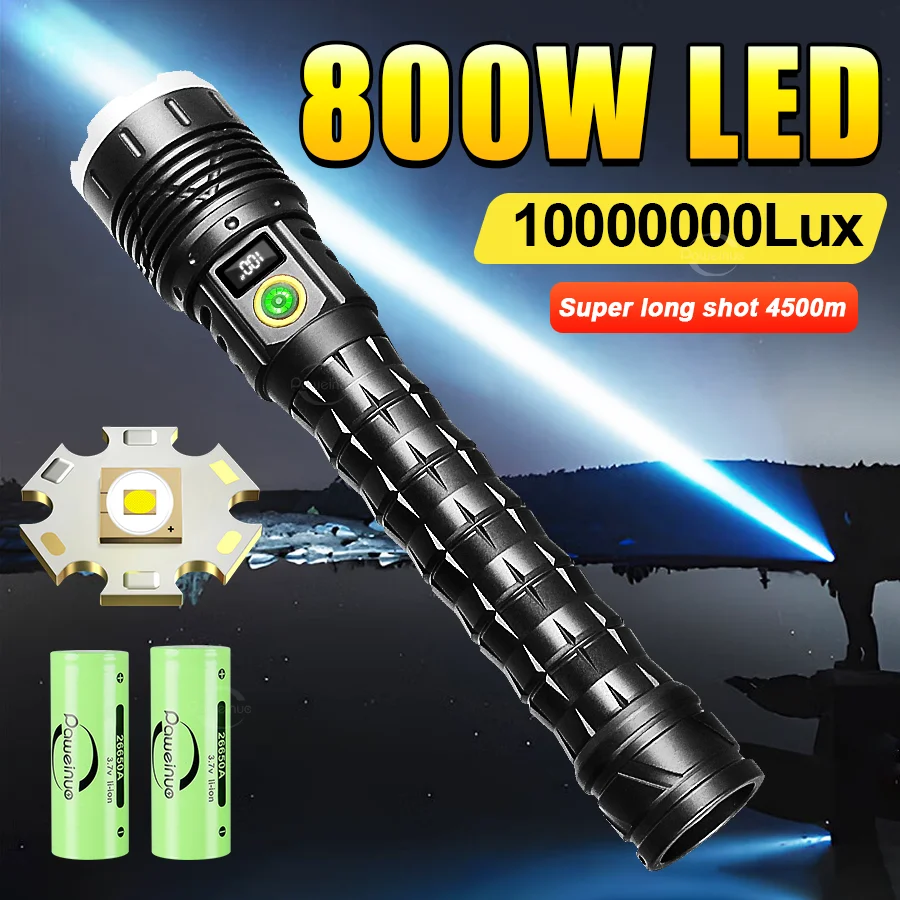 2025 Super Brightest 800W LED Flashlight Ultra Powerful Tactical Flashlight Type C Rechargeable 18650 Torch Lighting 4500m Torch
2025 Super Brightest 800W LED Flashlight Ultra Powerful Tactical Flashlight Type C Rechargeable 18650 Torch Lighting 4500m Torch