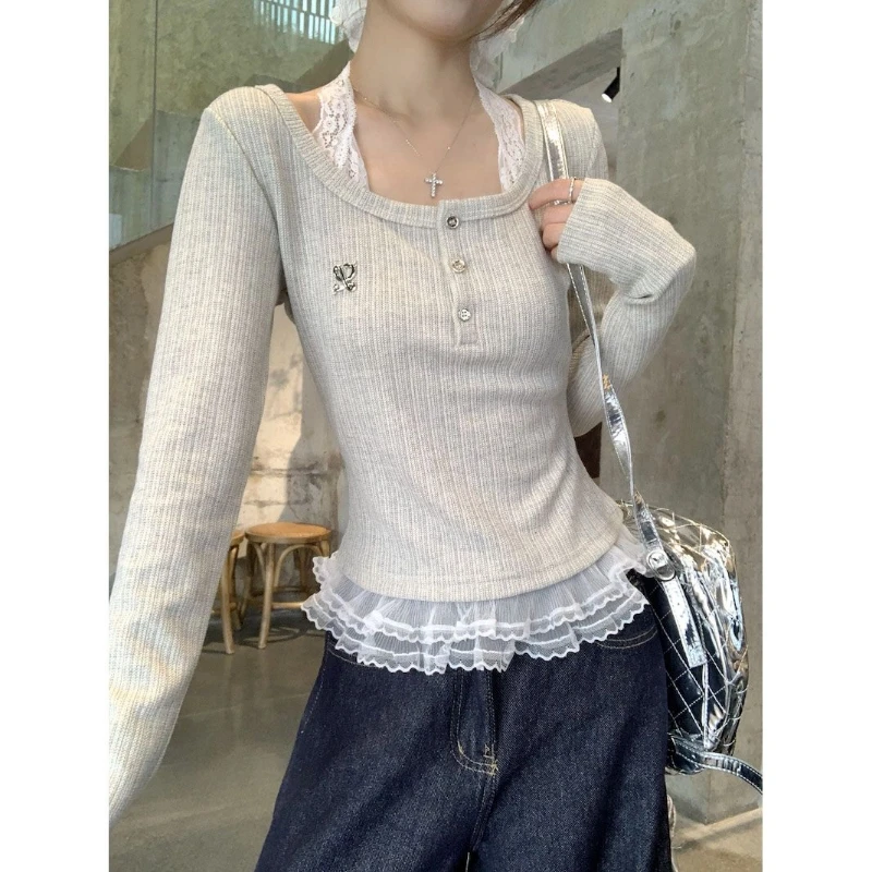 Lace Patchwork Long Sleeve Sweet T Shirts O-neck Youth All-match Korean Tops Spring Autumn New Fashion Casual Women Clothing
Lace Patchwork Long Sleeve Sweet T Shirts O-neck Youth All-match Korean Tops Spring Autumn New Fashion Casual Women Clothing