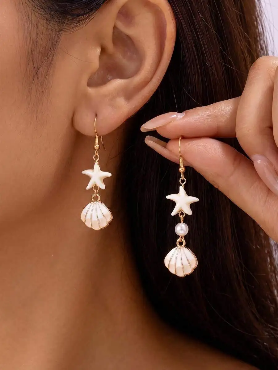 1 Pair Delicate Women Earrings With Random Pearl, Shell & Star Design,Unique Earrings Suitable For Party, Gifts, Everyday Wear
1 Pair Delicate Women Earrings With Random Pearl, Shell & Star Design,Unique Earrings Suitable For Party, Gifts, Everyday Wear