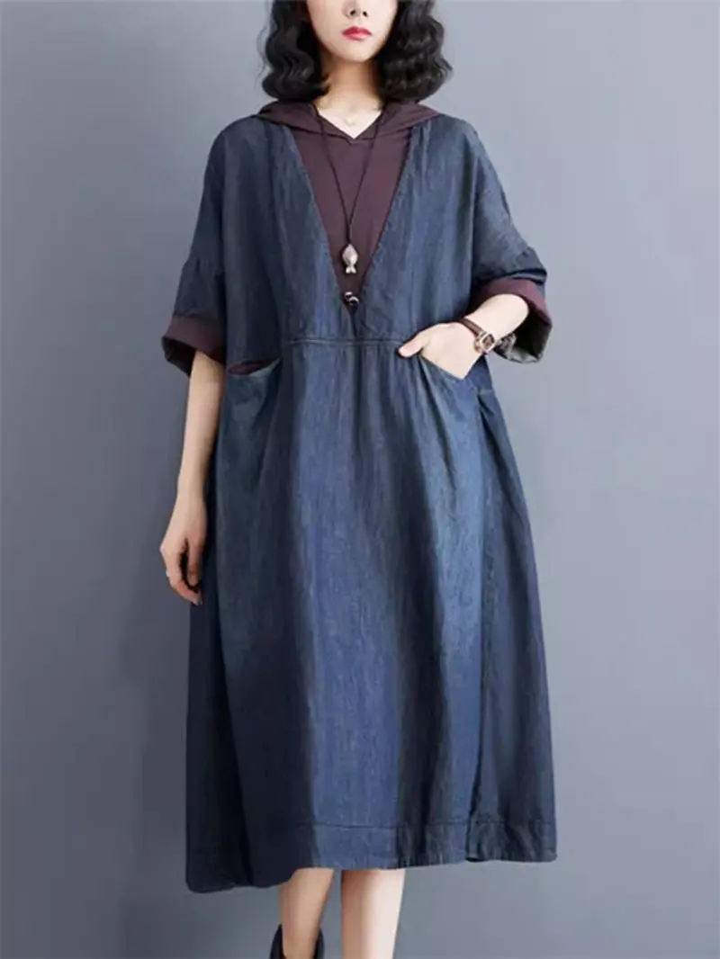 Loose Hooded Denim Dress Oversized Women's Clothing 2024 Summer New Mid Sleeve Fashion Vintage Jeans Vestidos K870
Loose Hooded Denim Dress Oversized Women's Clothing 2024 Summer New Mid Sleeve Fashion Vintage Jeans Vestidos K870