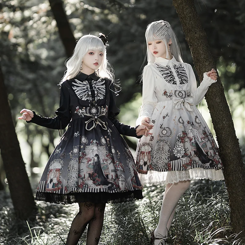 Original Halloween Gothic Lolita Suspender Dress JSK Women's High Waist Print Lace Vintage Dress Lolita Long Sleeve Shirt Set
Original Halloween Gothic Lolita Suspender Dress JSK Women's High Waist Print Lace Vintage Dress Lolita Long Sleeve Shirt Set