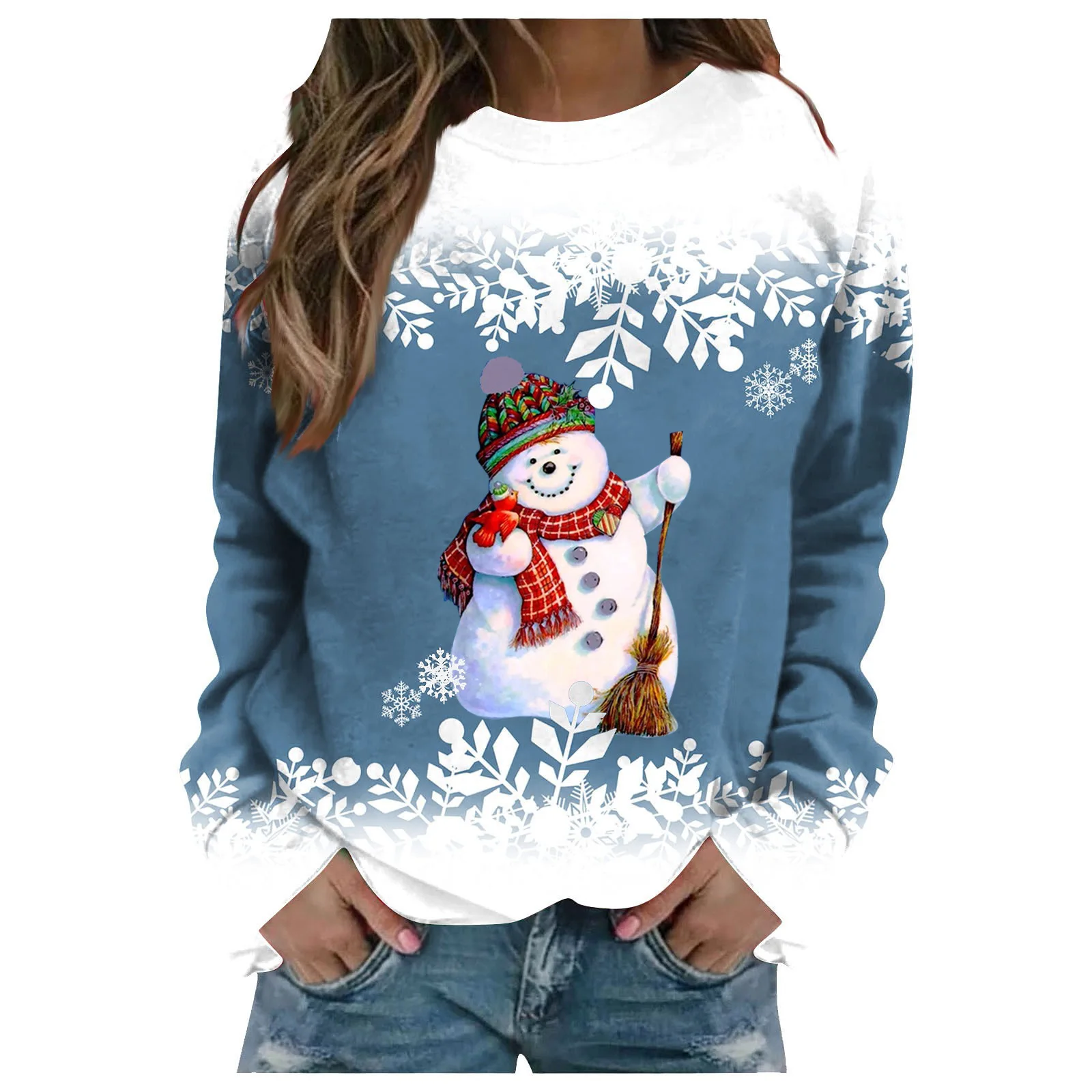 Woman Christmas Casual O-Neck Sweatshirt Harajuku Streetwear Blue Snowman Print Pullover Loose Tops
Woman Christmas Casual O-Neck Sweatshirt Harajuku Streetwear Blue Snowman Print Pullover Loose Tops