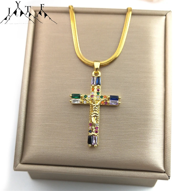 Fashion Zircon Jesus Cross Pendant Necklace for Women Men Gold Plated Shiny Crucifix Colorful Crystal Necklaces Jewelry NGG42
Fashion Zircon Jesus Cross Pendant Necklace for Women Men Gold Plated Shiny Crucifix Colorful Crystal Necklaces Jewelry NGG42