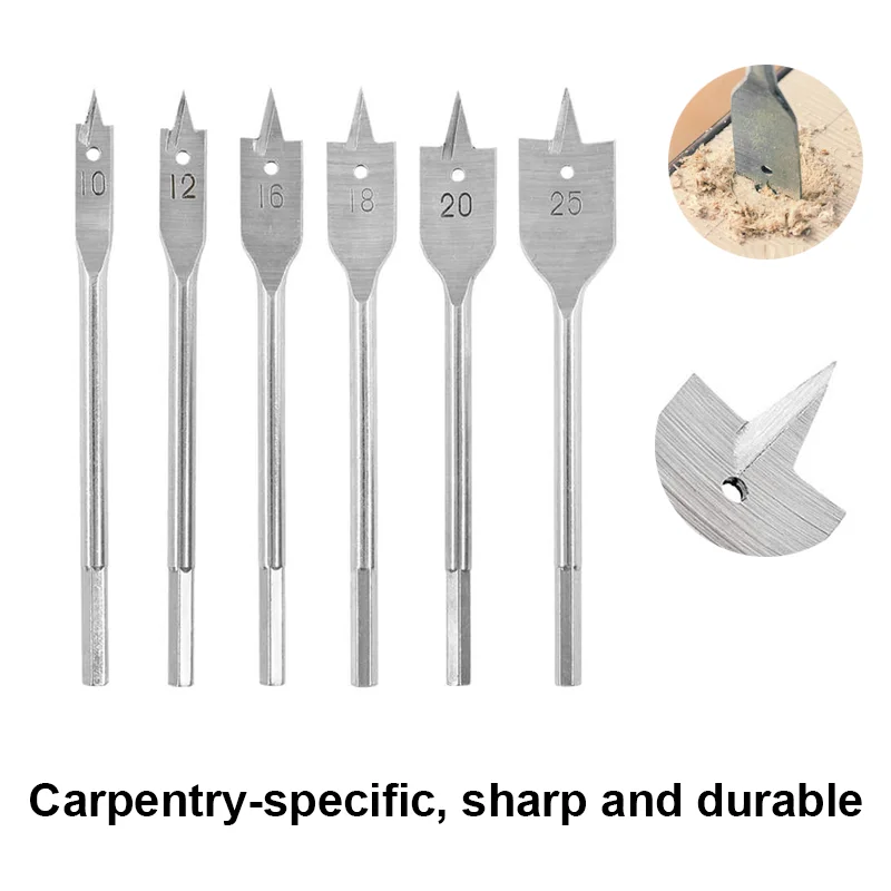 Woodworking Drill Bit Set Hole Reaming Power Tool Spade Bit Flat Wood Drill Bit Set 6 Pcs 10-25MM Three Pointed Hexagonal Handle
Woodworking Drill Bit Set Hole Reaming Power Tool Spade Bit Flat Wood Drill Bit Set 6 Pcs 10-25MM Three Pointed Hexagonal Handle