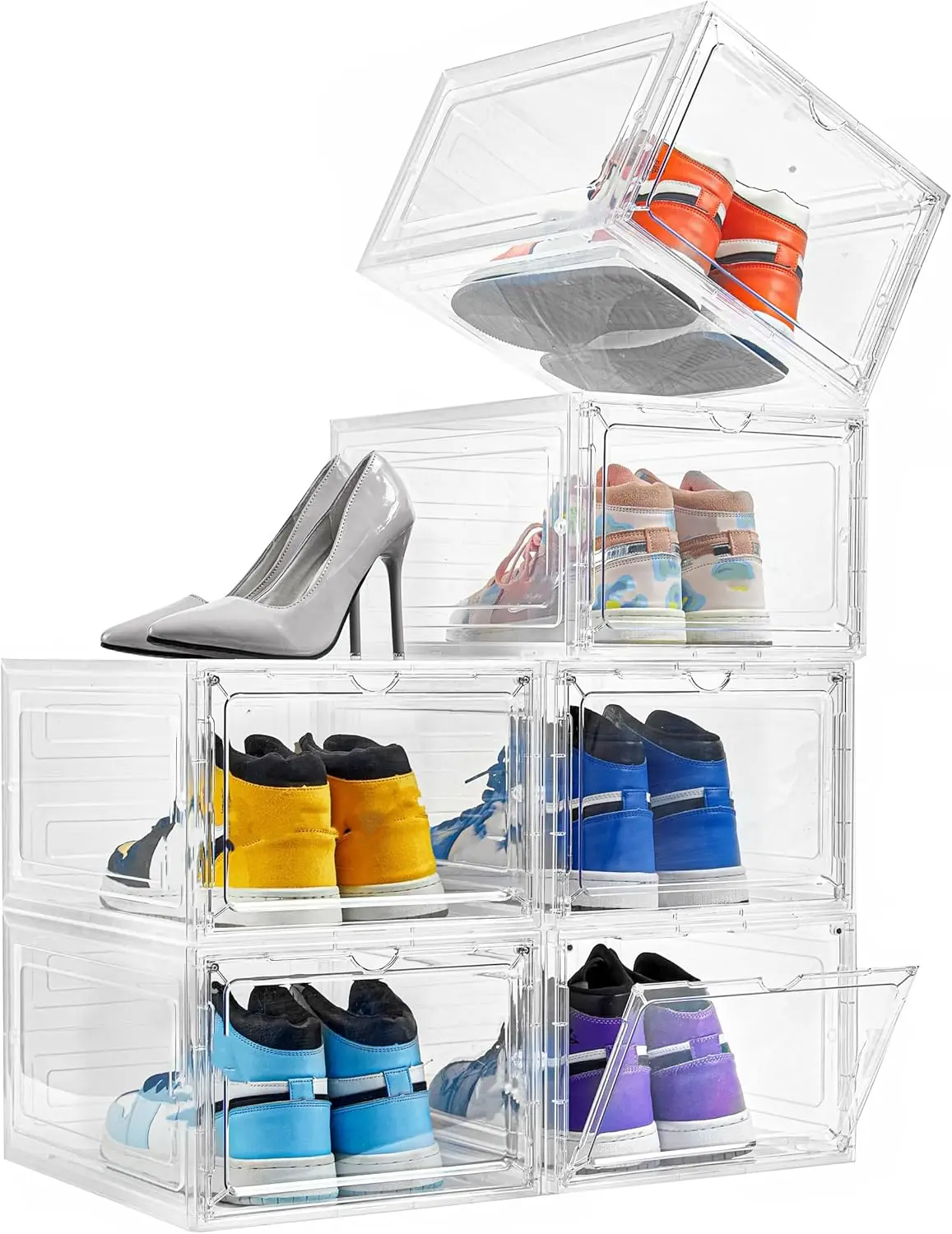 Set of 6 Stackable Clear Shoe Boxes with Magnetic Door, Easy Assembly, Fits Up to US Size 12
Set of 6 Stackable Clear Shoe Boxes with Magnetic Door, Easy Assembly, Fits Up to US Size 12