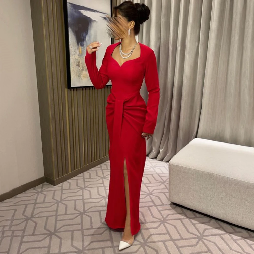 Customized Square Collar Red Jersey Pleat Ankle Length Evening Dress Full Sleeves A-line Split Formal Pgeant Party Prom Gowns
Customized Square Collar Red Jersey Pleat Ankle Length Evening Dress Full Sleeves A-line Split Formal Pgeant Party Prom Gowns