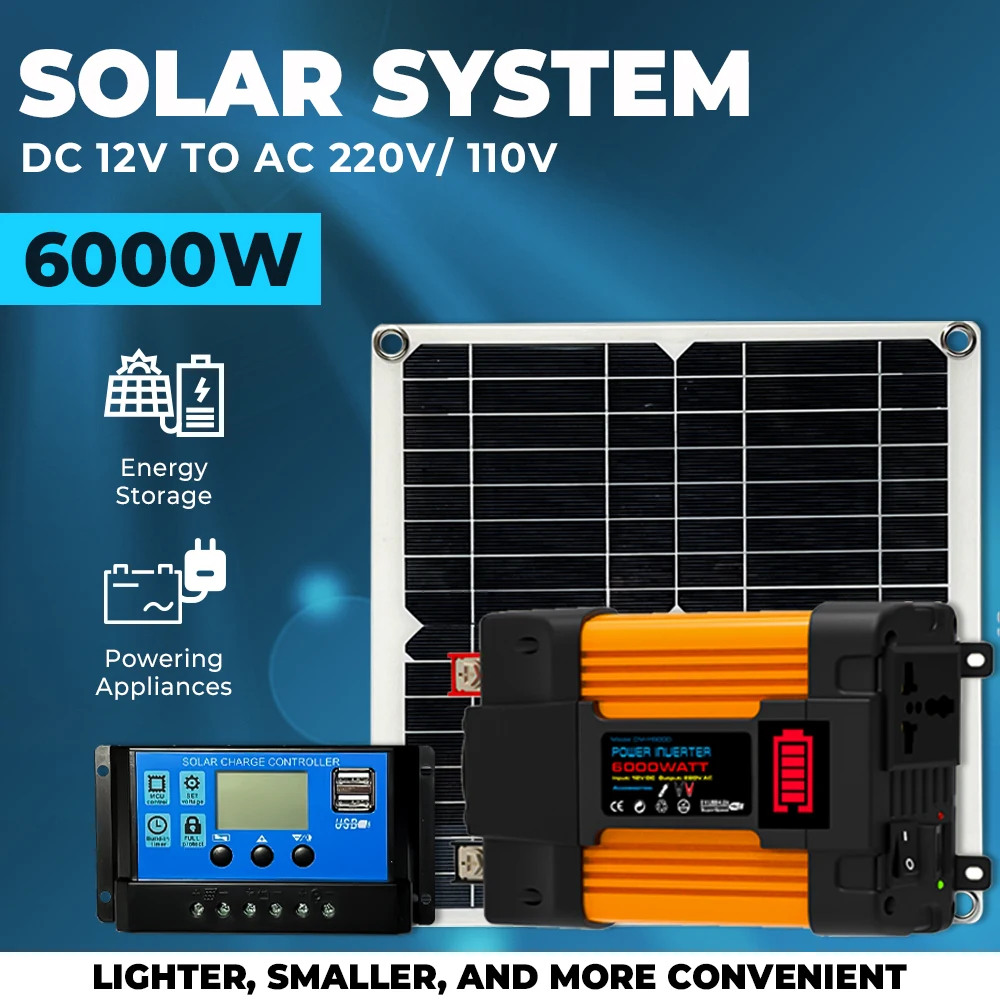 Solar Panel Kit Complete Solar System Power 6000W Inverter Flexible Solar Panels 30A Controller 12V Car Camping RV Power Bank
Solar Panel Kit Complete Solar System Power 6000W Inverter Flexible Solar Panels 30A Controller 12V Car Camping RV Power Bank